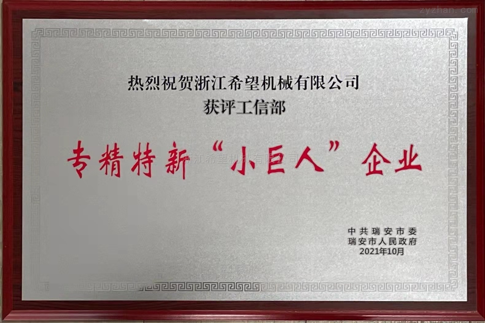 获评工信部 专精特新“小巨人”企业
